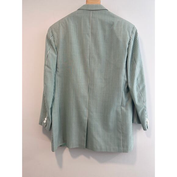 Hickey Freeman 3 Button Suit Jacket Pastel Green White Pinstripes Size 44 JL - Picture 5 of 12